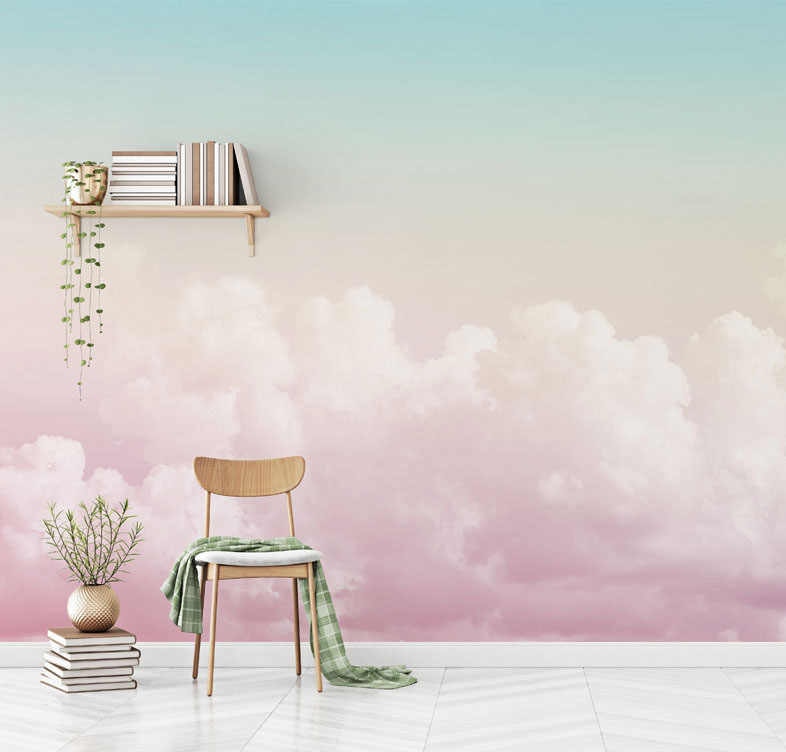 sky wallpaper for walls,furniture,pink,wall,wallpaper,table