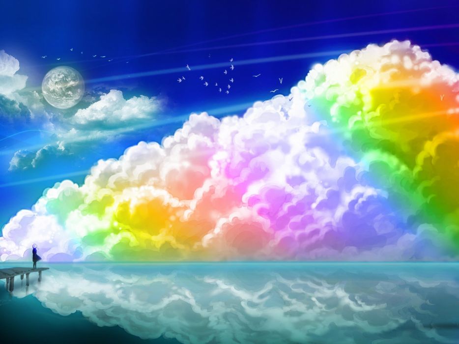 rainbow clouds wallpaper,sky,cloud,water,colorfulness,atmosphere