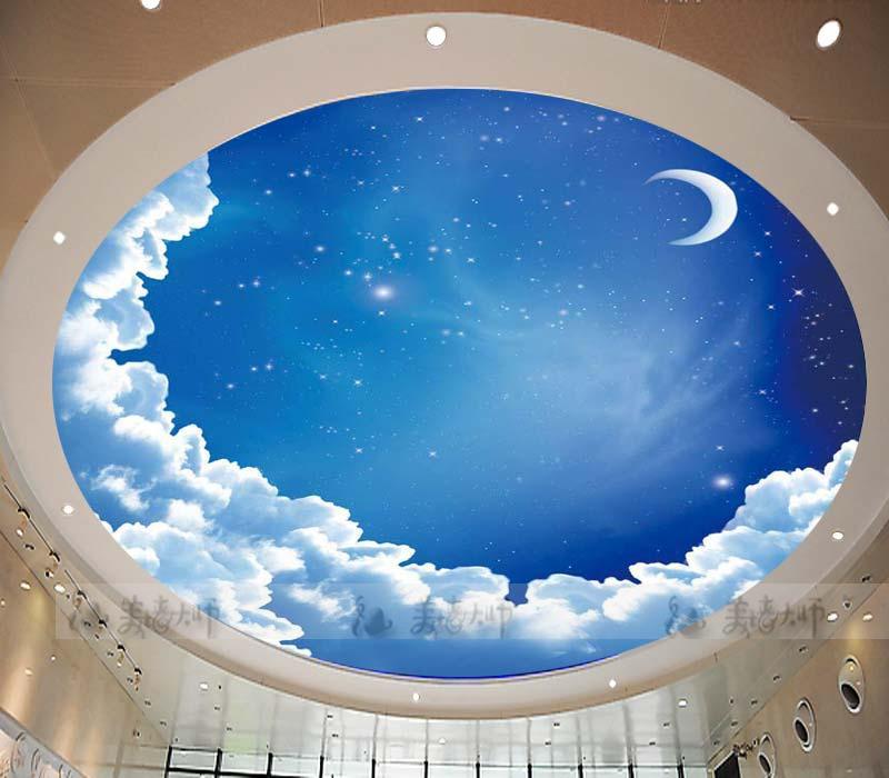 天井の雲の壁紙,空,天井,青い,雲,昼間