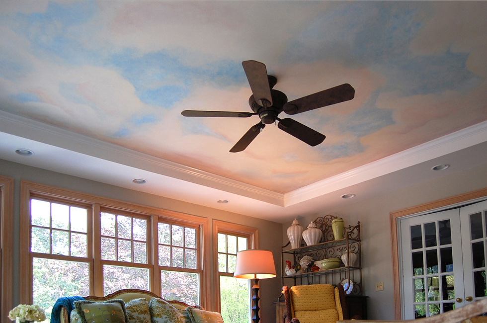 cloud wallpaper for ceiling,ceiling fan,ceiling,mechanical fan,room,daylighting