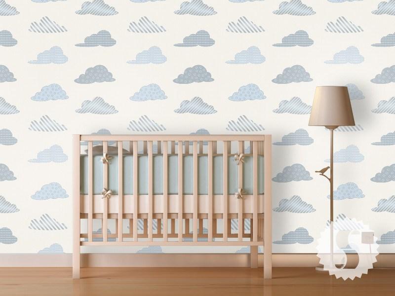 cloud wallpaper for nursery,product,wallpaper,wall,infant bed,room