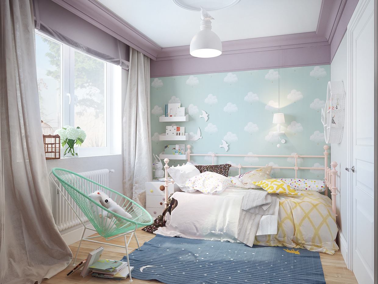 cloud wallpaper for bedroom,room,furniture,green,interior design,bedroom