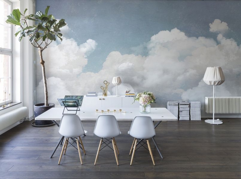 寝室の雲の壁紙,家具,テーブル,ルーム,壁,インテリア・デザイン