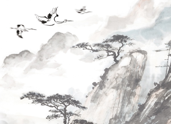 papel pintado de estilo chino,árbol,dibujo,en blanco y negro,bosquejo,fotografía monocroma