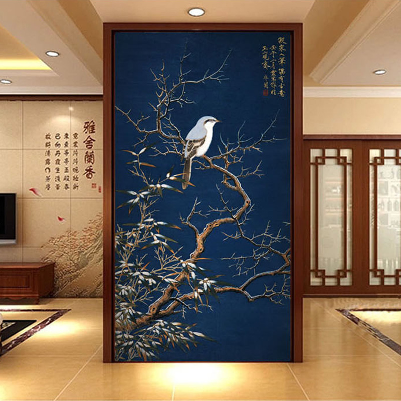 chinese style wallpaper,wall,door,branch,interior design,mural (482908