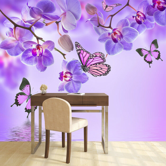 papier peint à fleurs pour murs,violet,violet,orchidée papillon,papillon,lilas