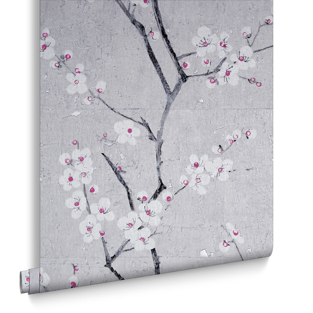 柔らかい灰色の壁紙,ピンク,桜の花,花,木,小枝