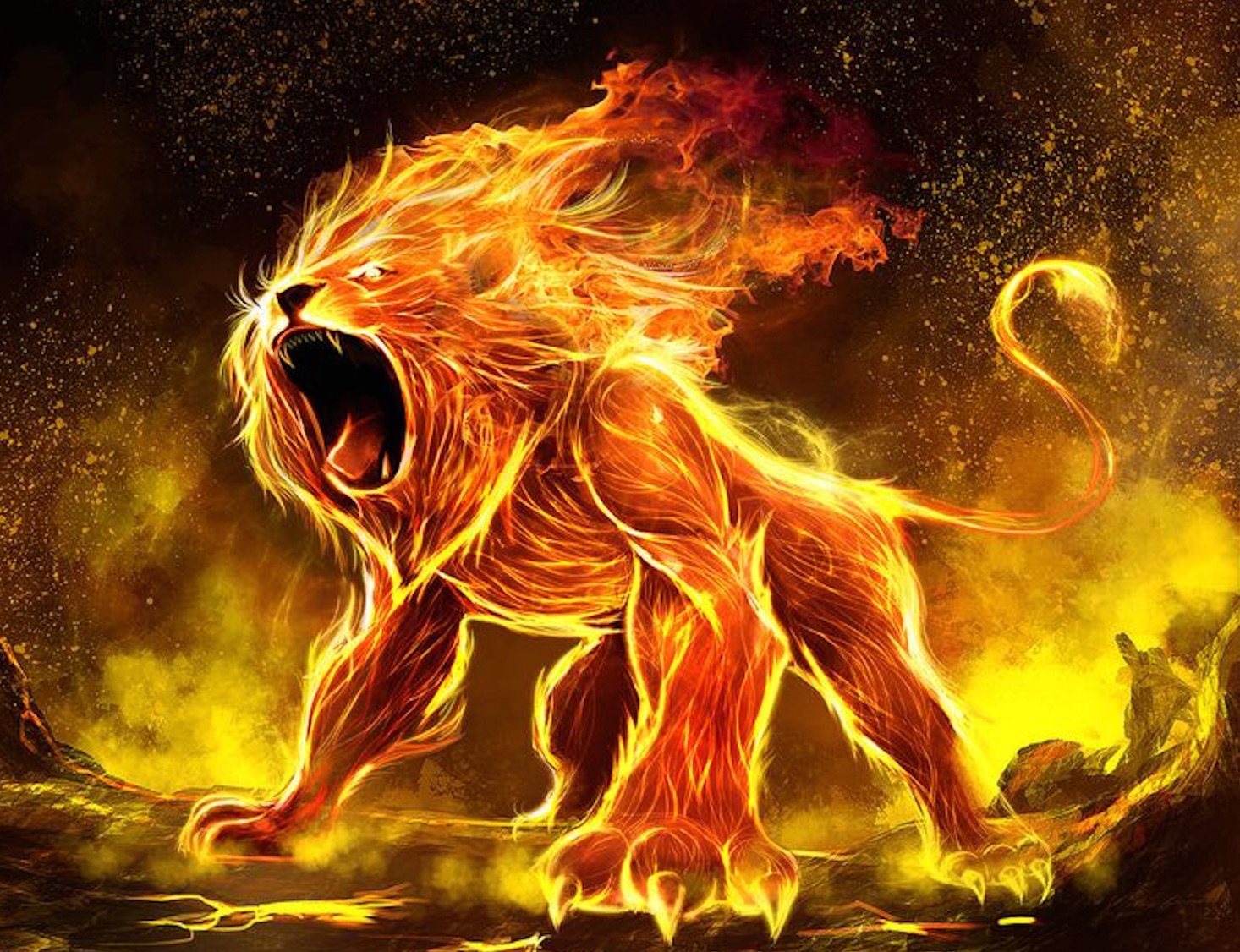 fire lion wallpaper,flame,heat,mythology,lion,fire