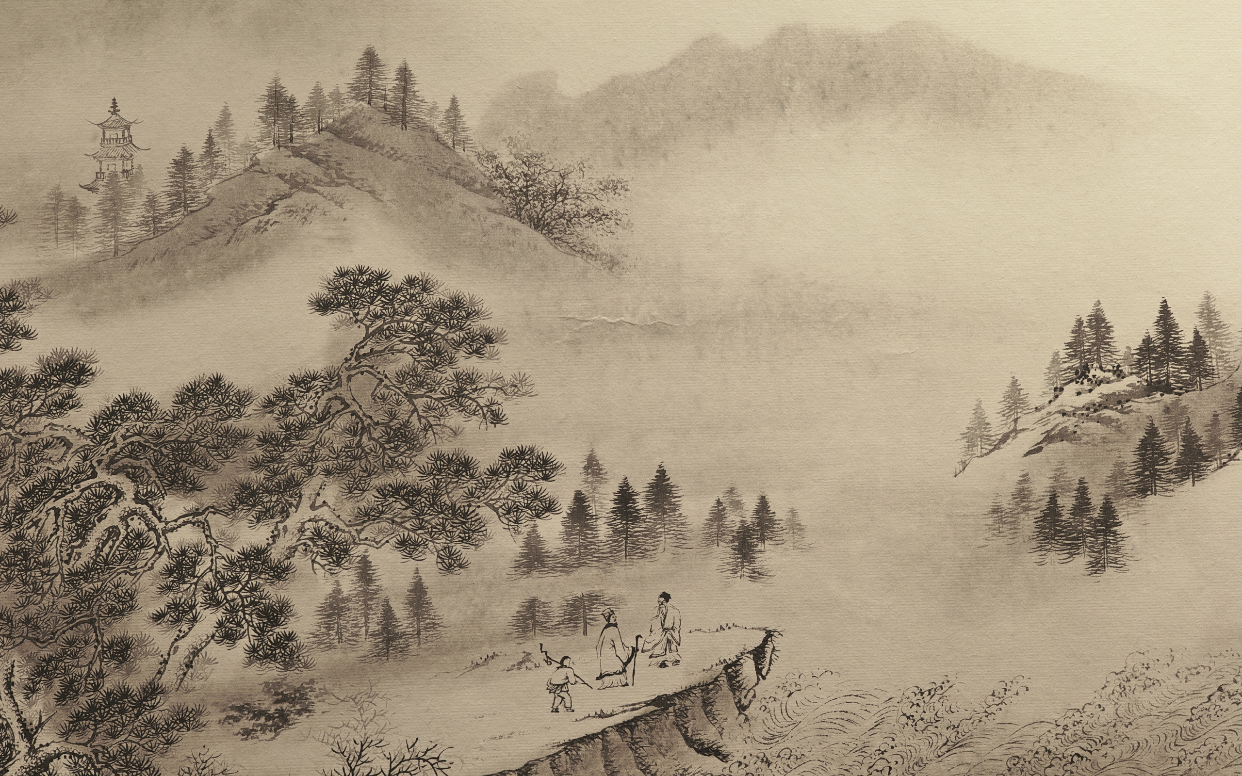 ancient china wallpaper,atmospheric phenomenon,tree,drawing,landscape,winter