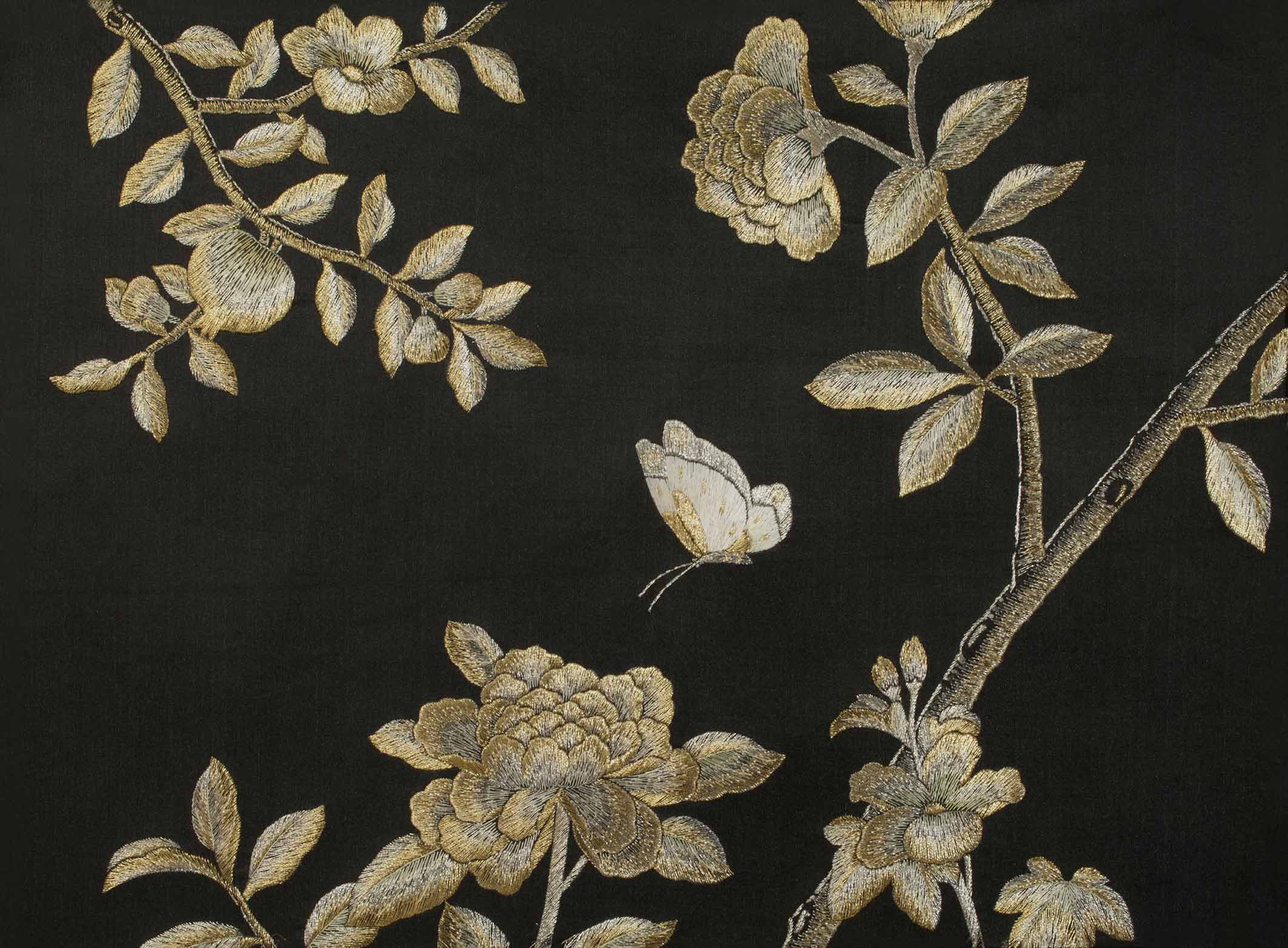 금 chinoiserie 벽지,잎,꽃,식물,베이지,직물