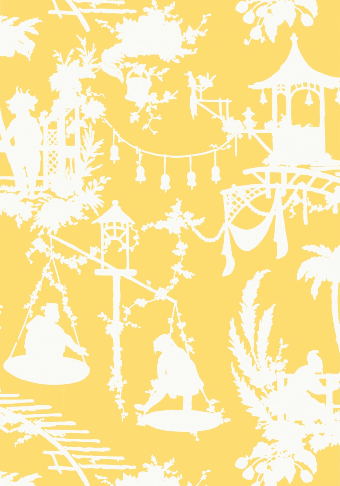 노란 chinoiserie 벽지,노랑,무늬,선,나무,벽지