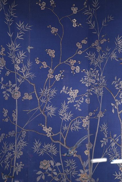 papel tapiz gournay,azul,azul cobalto,modelo,planta,diseño
