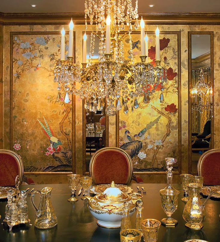 gournay wallpaper,room,dining room,chandelier,lighting,light fixture