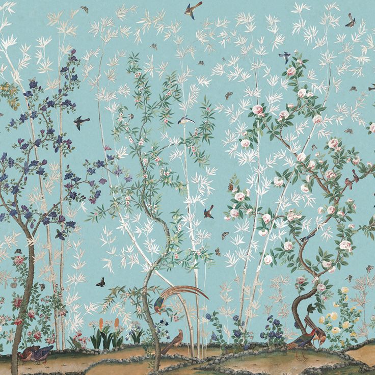 papier peint chinoiserie schumacher,fond d'écran,plante,fleur,la peinture,arbre