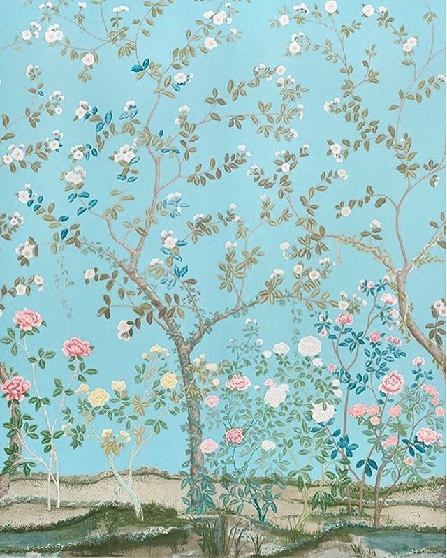 chinoiserie 배경 슈마허,아쿠아,꽃,나무,식물,벽지