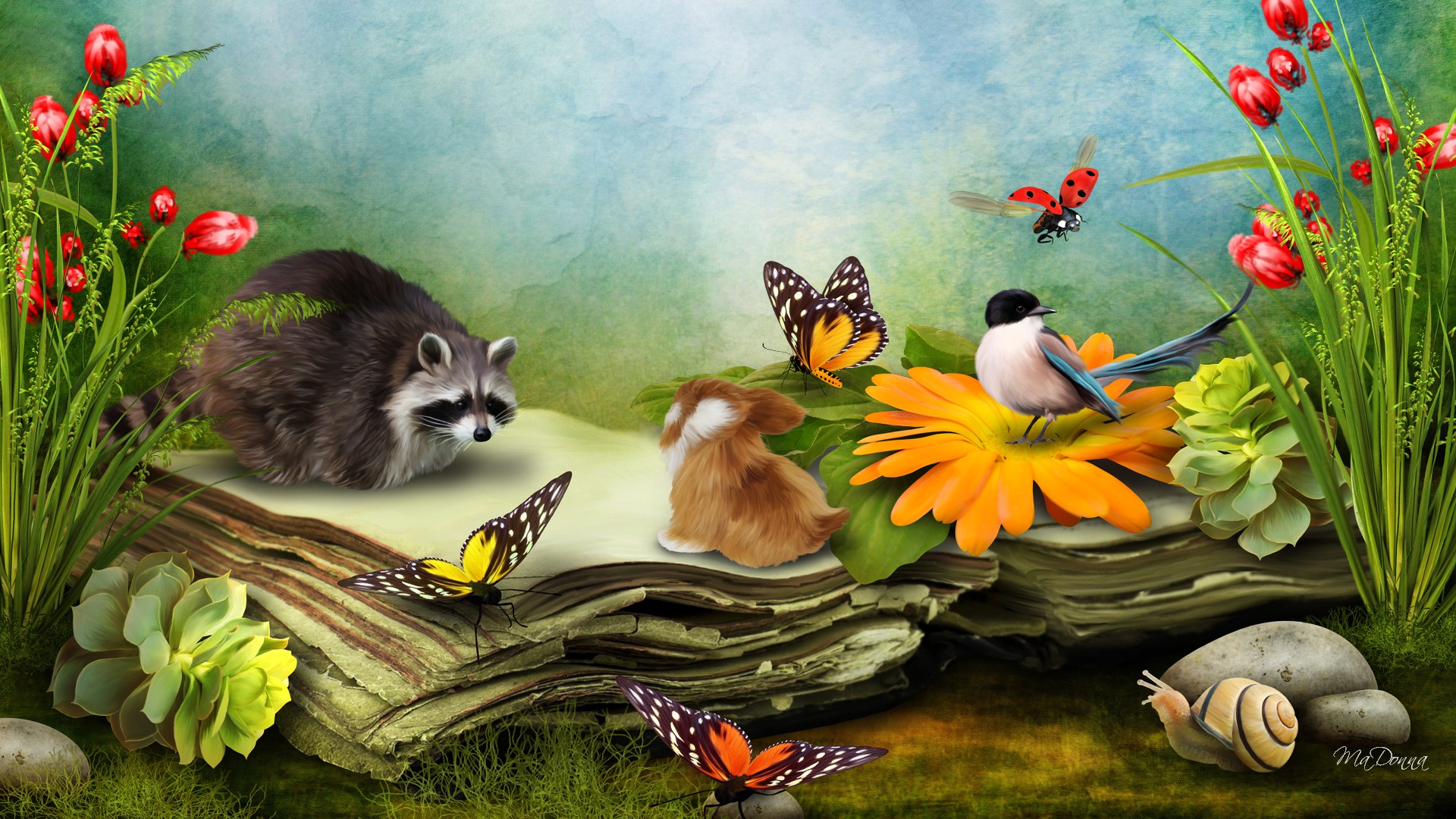 whimsical wallpaper,painting,spring,organism,wildlife,plant