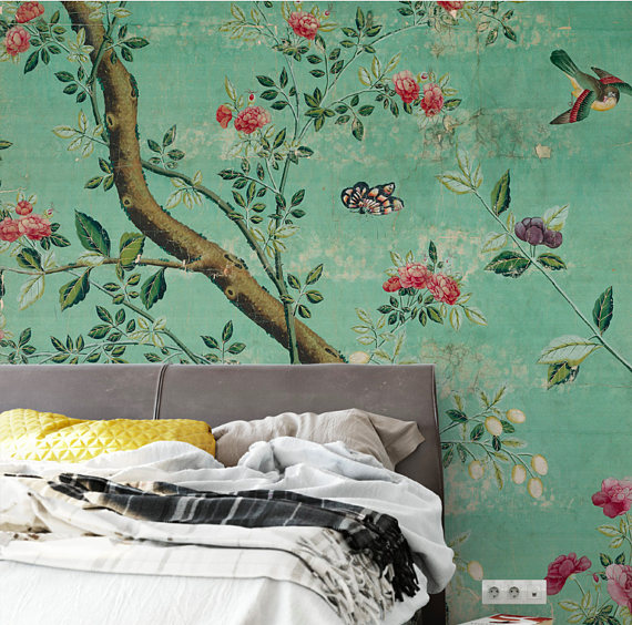 green chinoiserie wallpaper,wallpaper,teal,aqua,turquoise,room