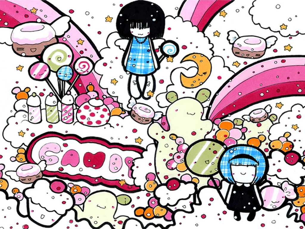 fond d'écran mignon de bonbons,dessin animé,clipart,ligne,graphique,illustration