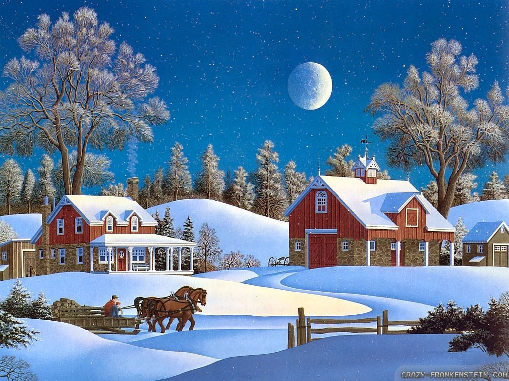 壁の楽しい壁紙,冬,雪,家,クリスマス・イブ,木
