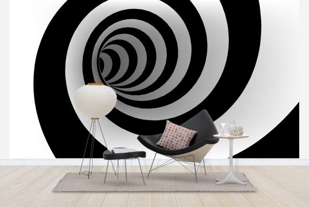 3d drawing wallpaper,black and white,interior design,furniture,room,chair