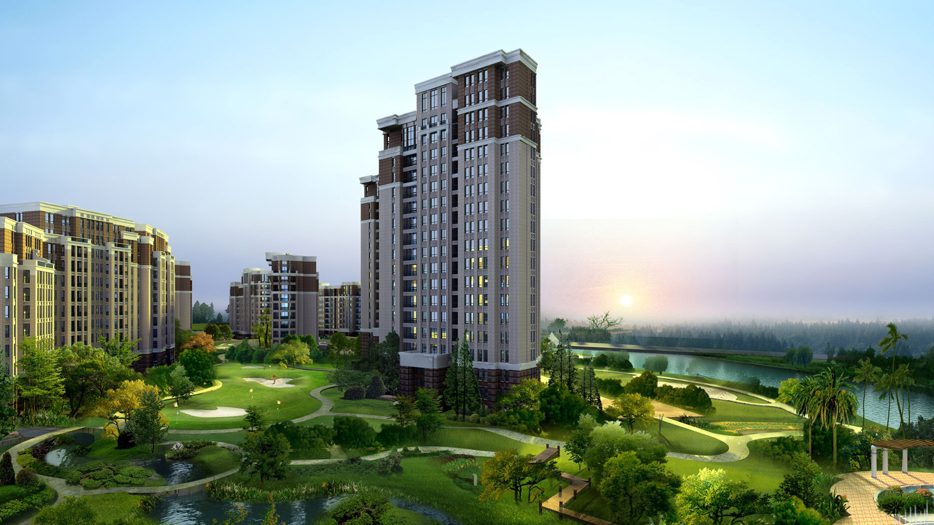 building wallpaper 3d,metropolitan area,condominium,tower block,building,city