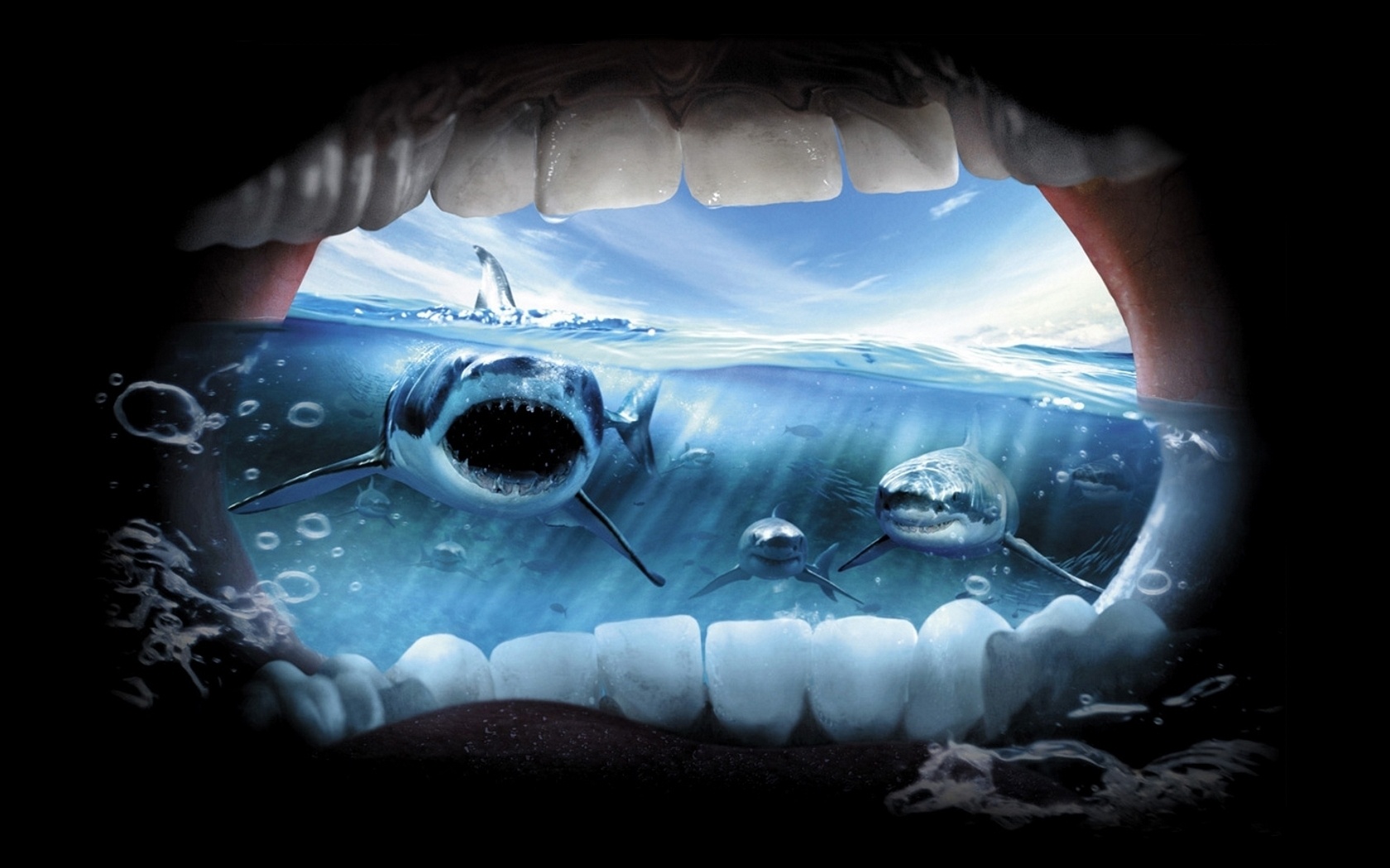 3d 상어 벽지,턱,눈,생기,입,삽화