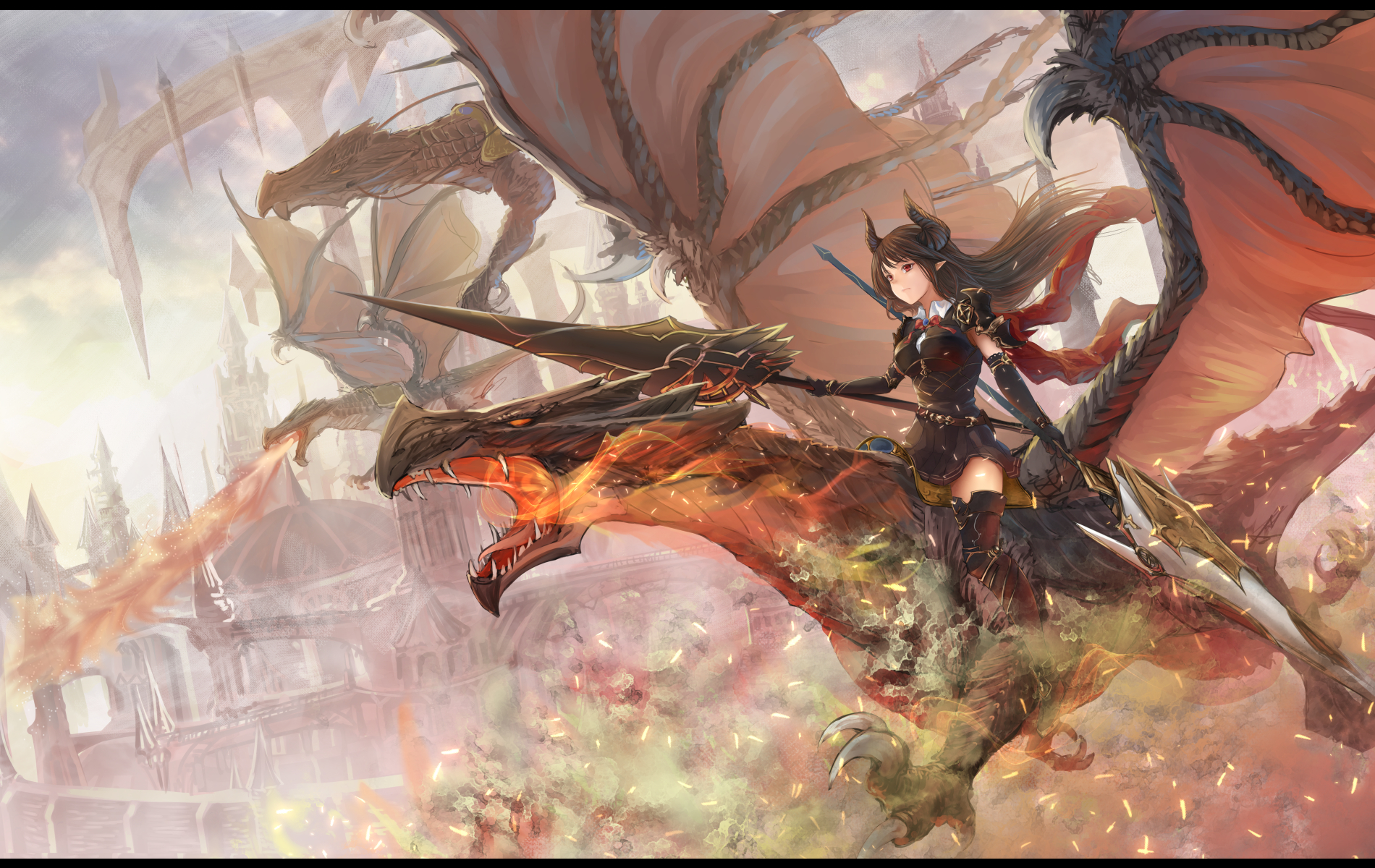 fond d'écran bahamut,oeuvre de cg,dragon,personnage fictif,art,illustration