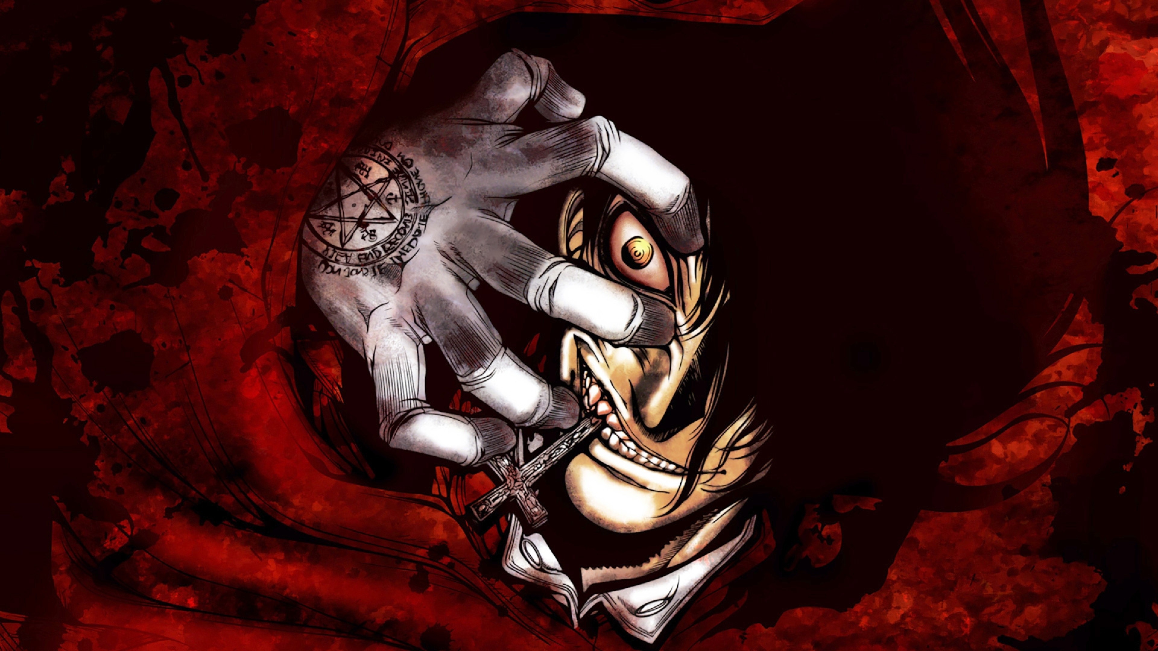 alucard hellsing wallpaper,rosso,illustrazione,mano,personaggio fittizio,buio