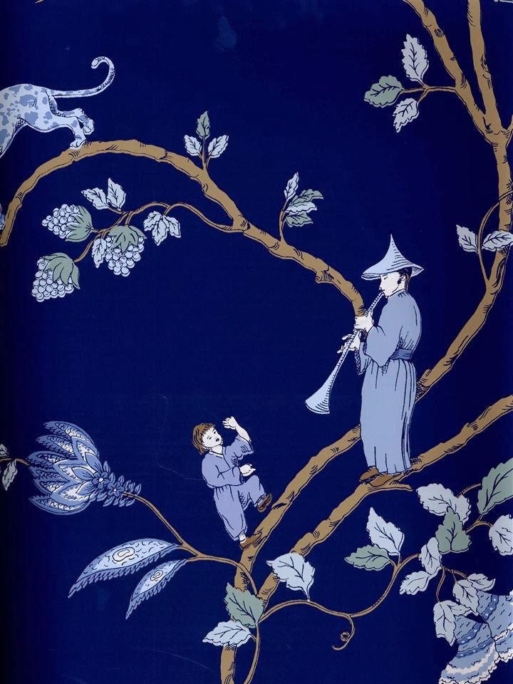 carta da parati blu chinoiserie,gufo,illustrazione,pianta,uccello,fiore
