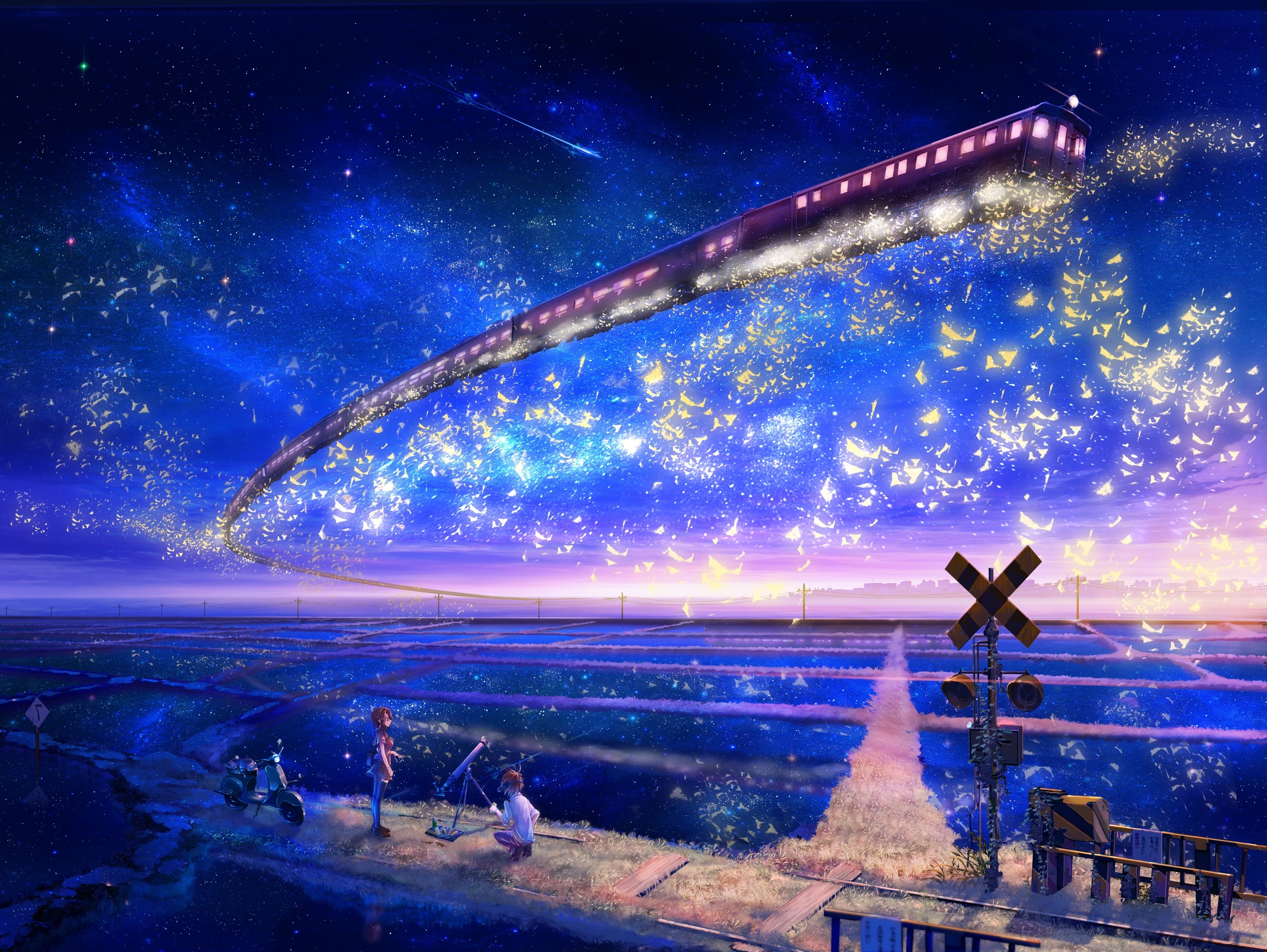 fond d'écran anime de nuit,ciel,atmosphère,oeuvre de cg,espace,horizon