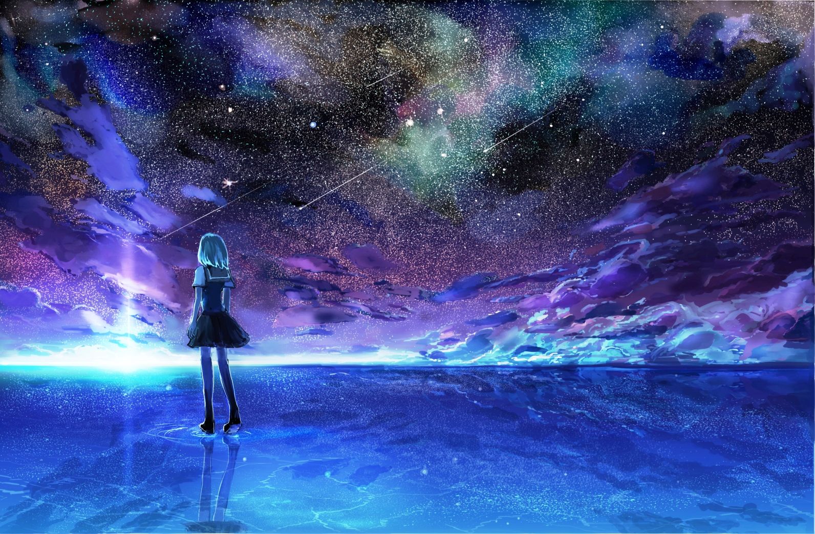 밤 애니메이션 벽지,하늘,분위기,보라색,우주,우주