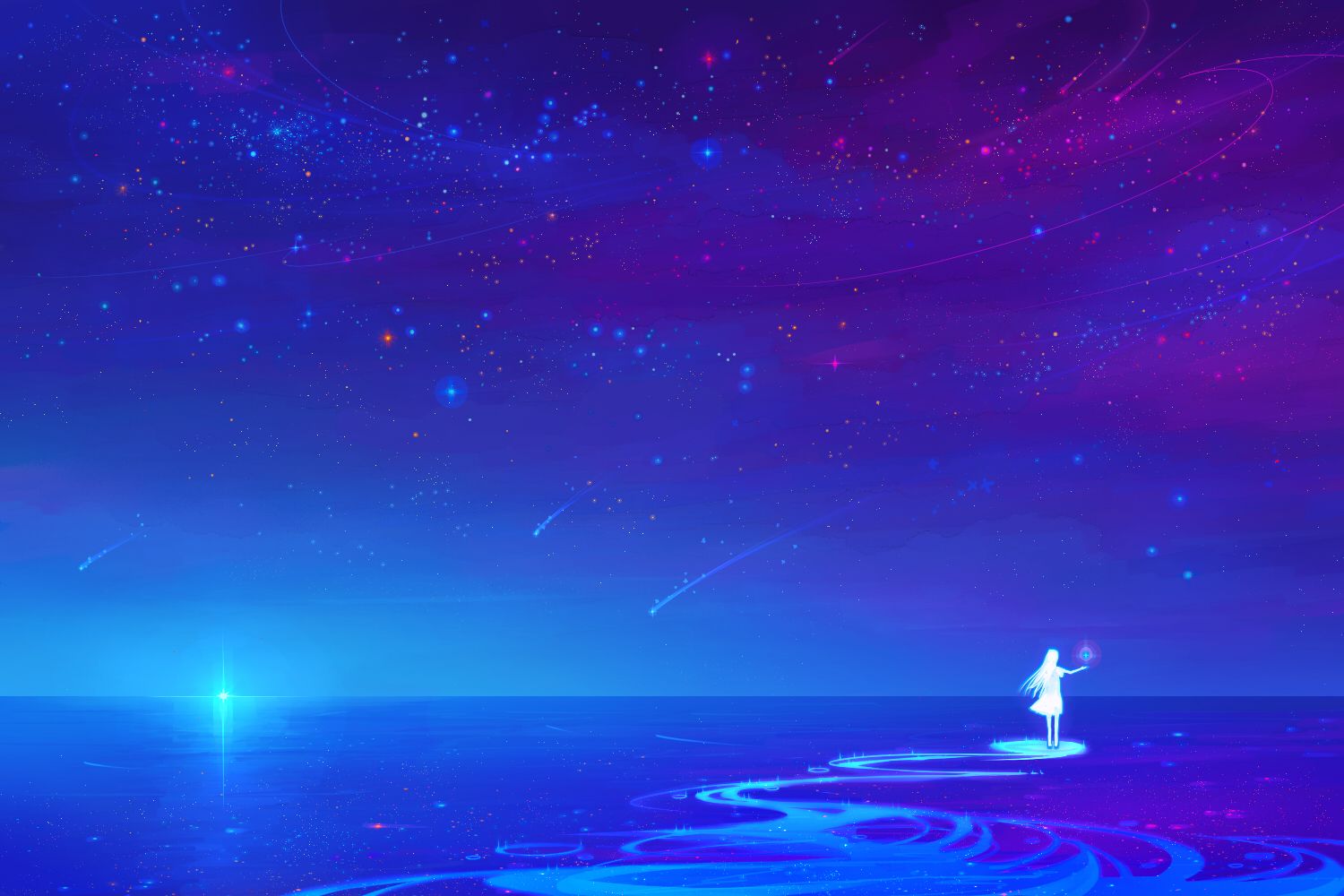 nacht anime wallpaper,himmel,atmosphäre,licht,horizont,nacht