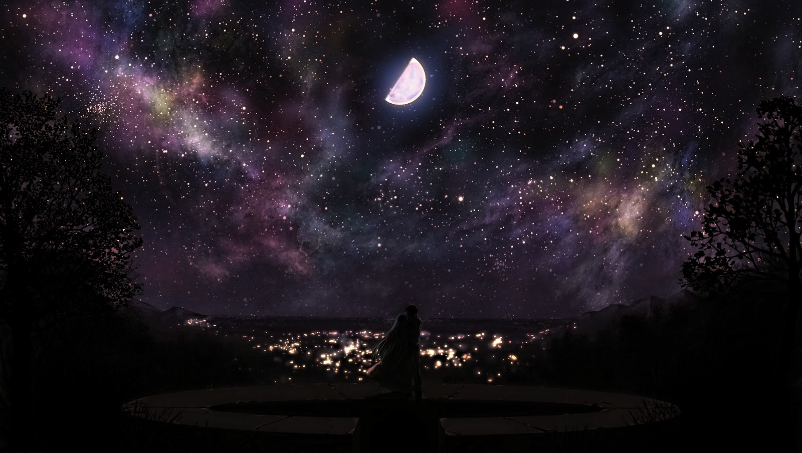 夜アニメ壁紙,空,自然,天体,宇宙,夜