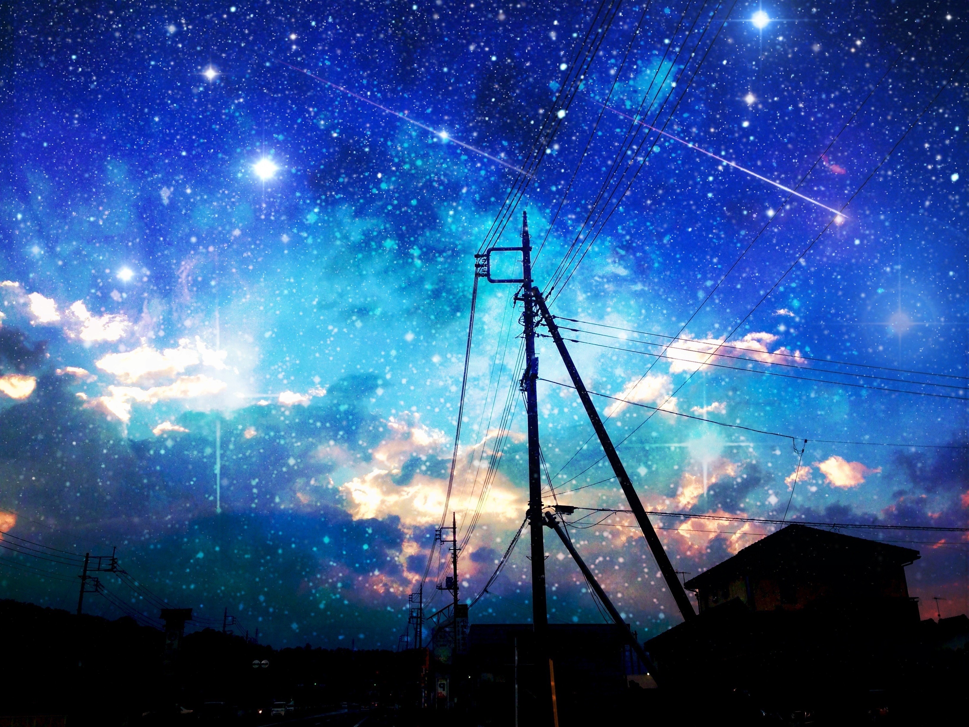 밤 애니메이션 벽지,하늘,분위기,천체,천문학,과학