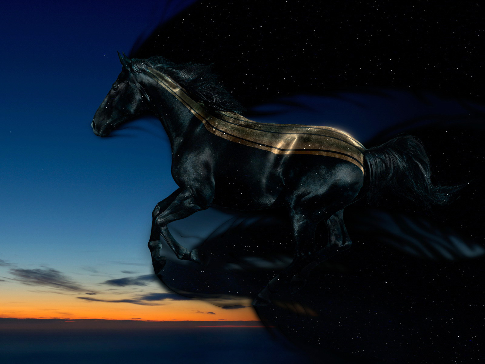3d night wallpaper,horse,sky,stallion,statue,sculpture
