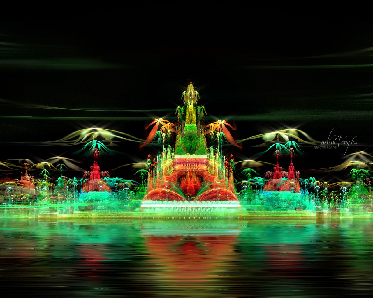 3d night wallpaper,green,light,water,fountain,water feature