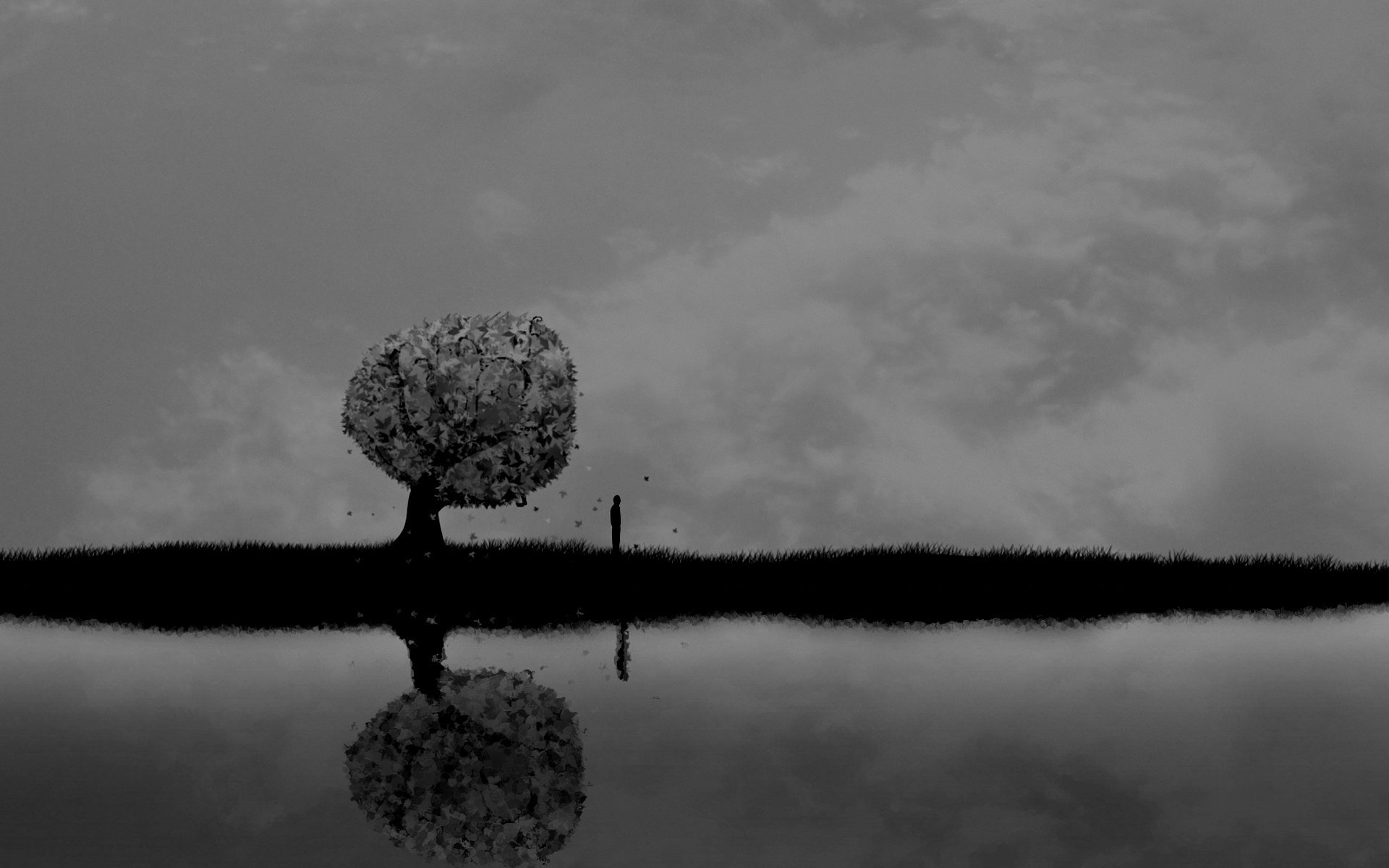 sorrow wallpaper,reflection,black,white,monochrome photography,water