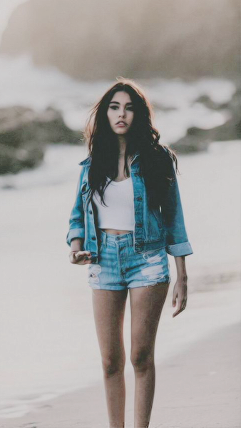 carta da parati madison beer,capi di abbigliamento,modella,blu,turchese,moda