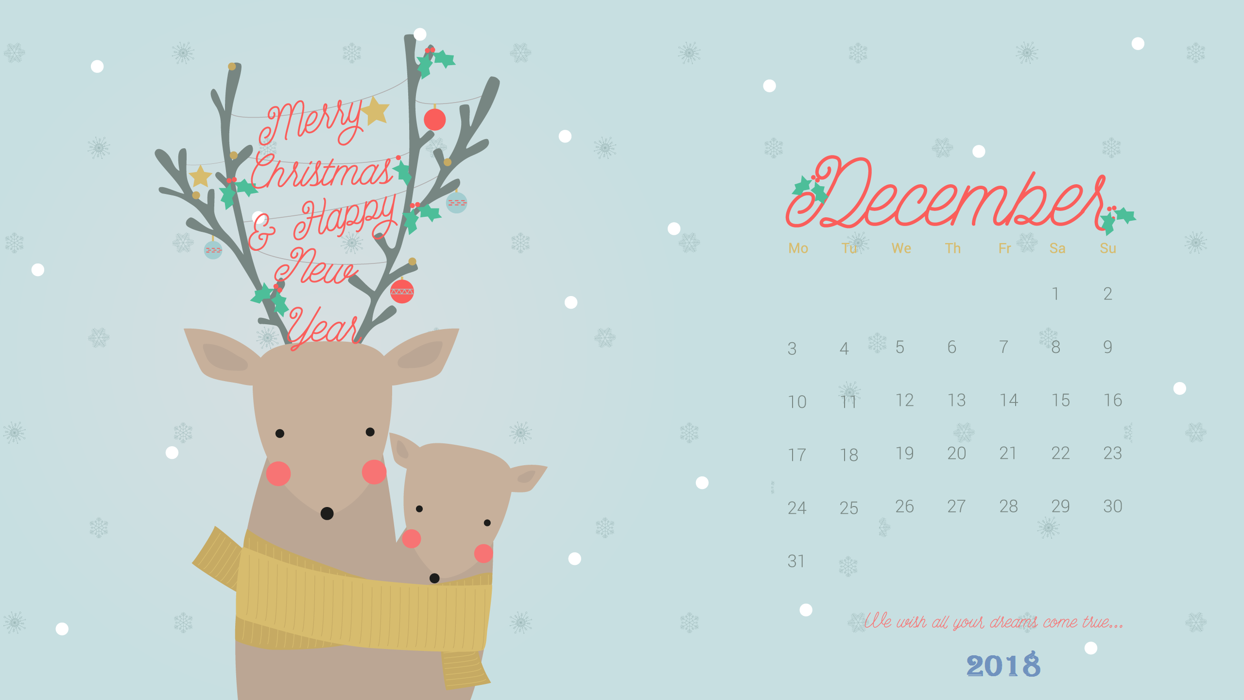 december desktop wallpaper,text,illustration,deer,reindeer,font