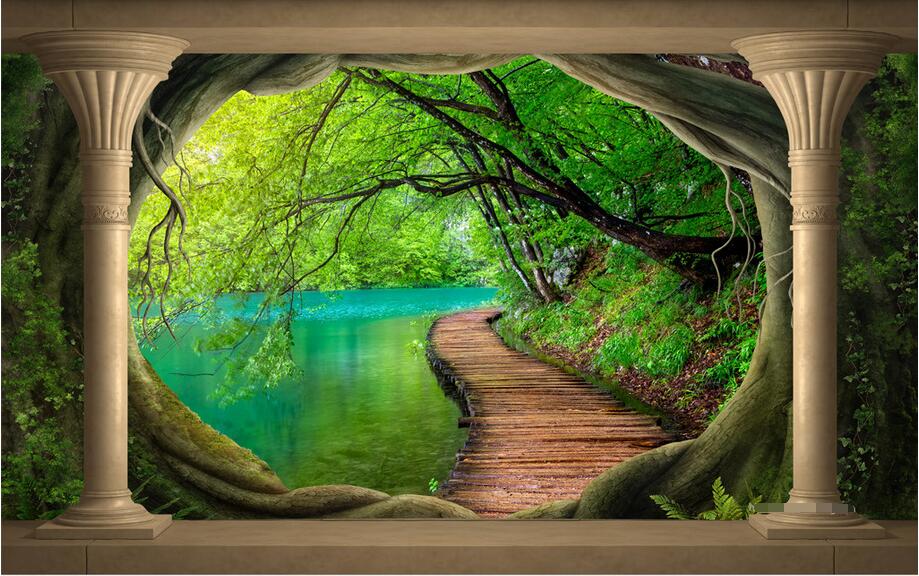 fondo de pantalla de bosque 3d,paisaje natural,naturaleza,verde,mural,escenario teatral