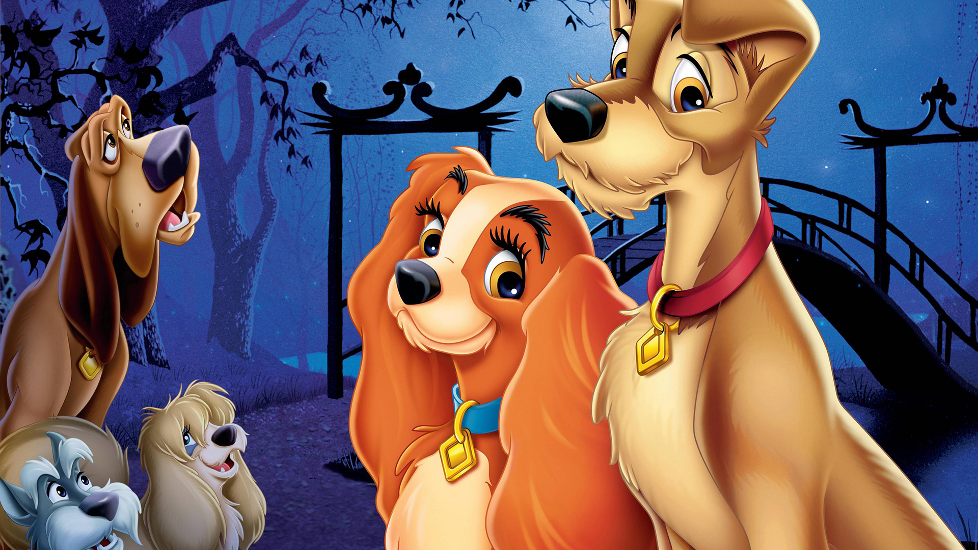 lady and the tramp wallpaper,animated cartoon,cartoon,dog,canidae,animation