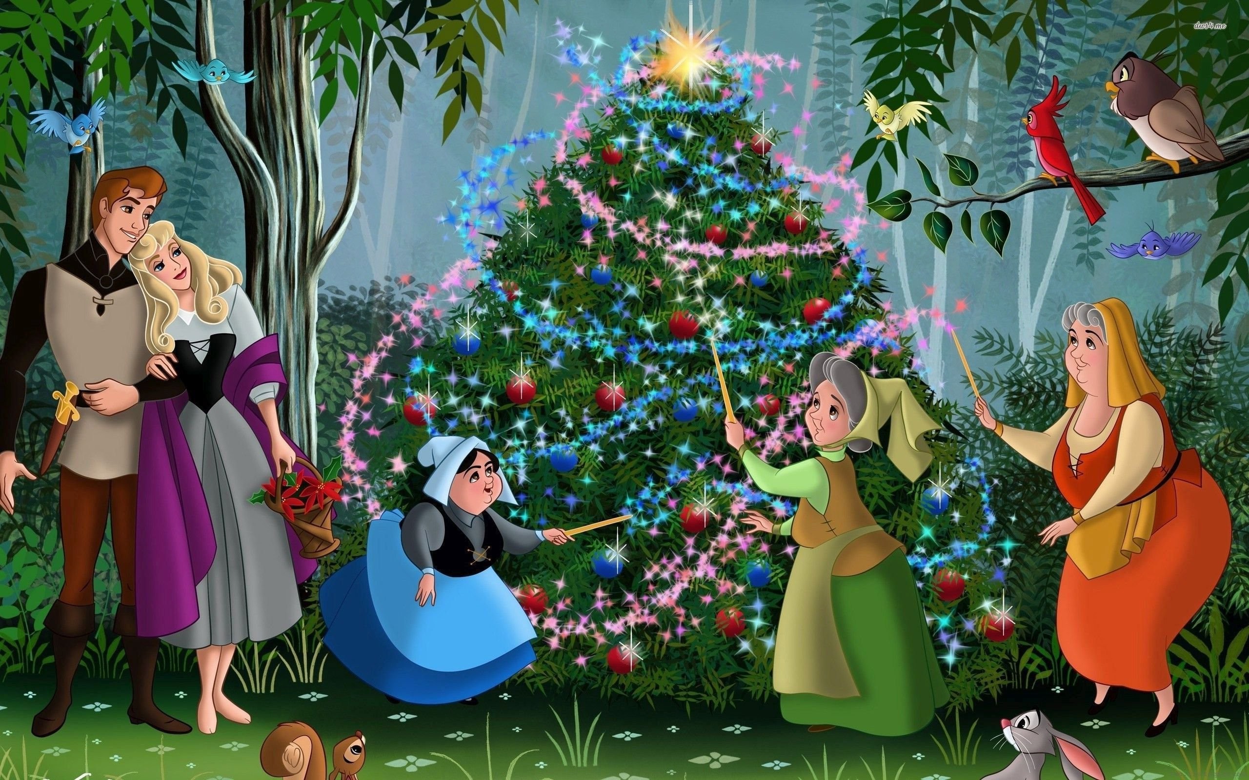 sleeping beauty wallpaper,christmas tree,animated cartoon,christmas ornament,christmas eve,christmas