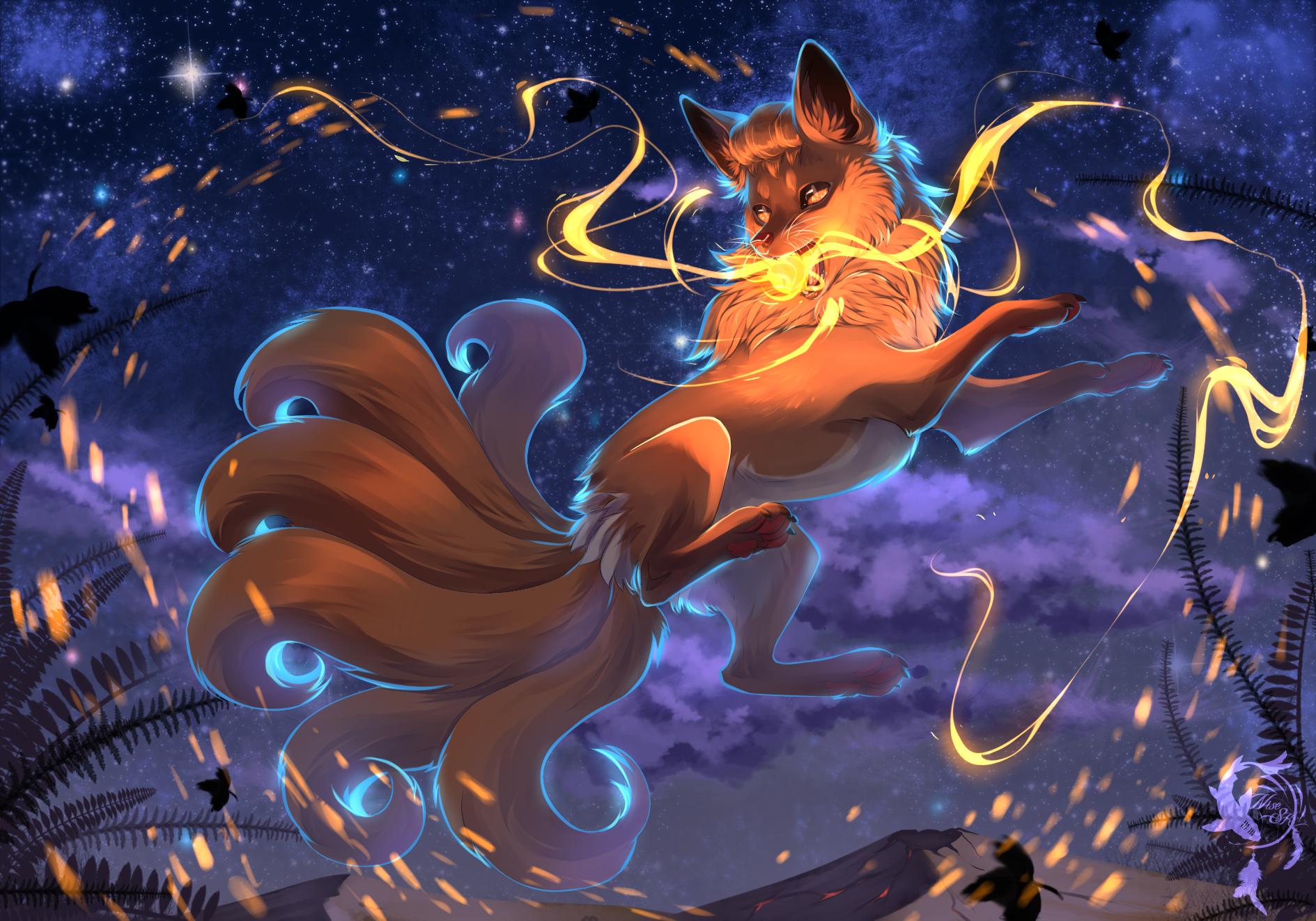 fox wallpaper,cg artwork,mythology,sky,fictional character,illustration