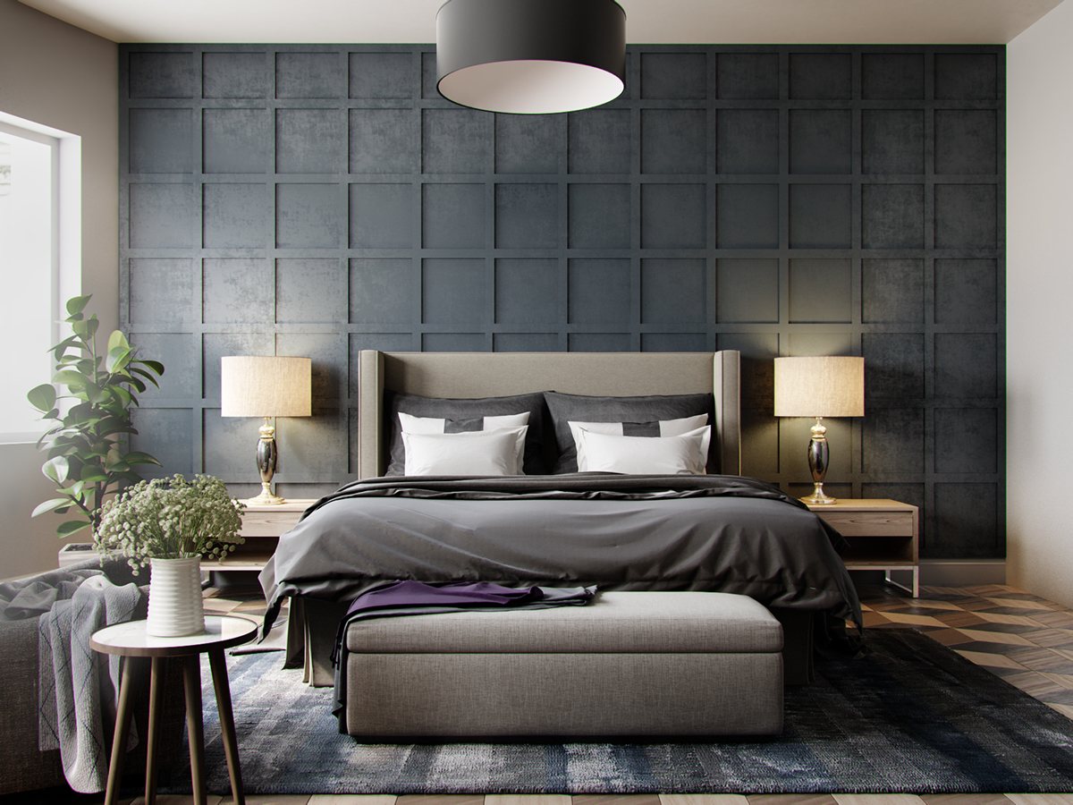 gray wallpaper,furniture,bedroom,room,interior design,bed