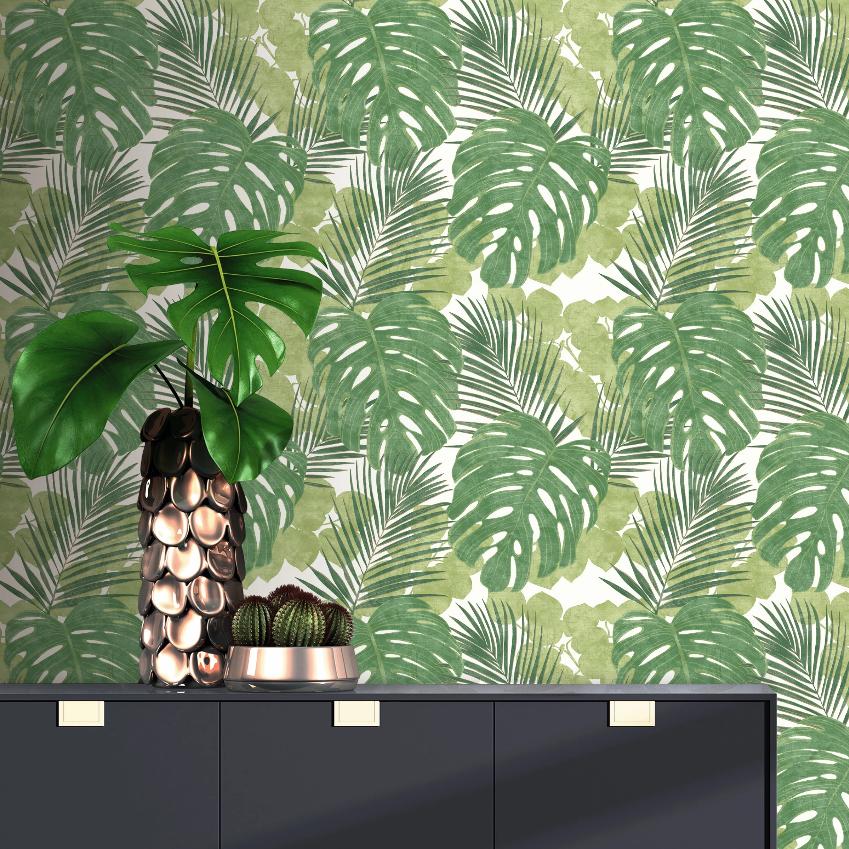 leaf wallpaper,green,tree,vegetation,plant,palm tree
