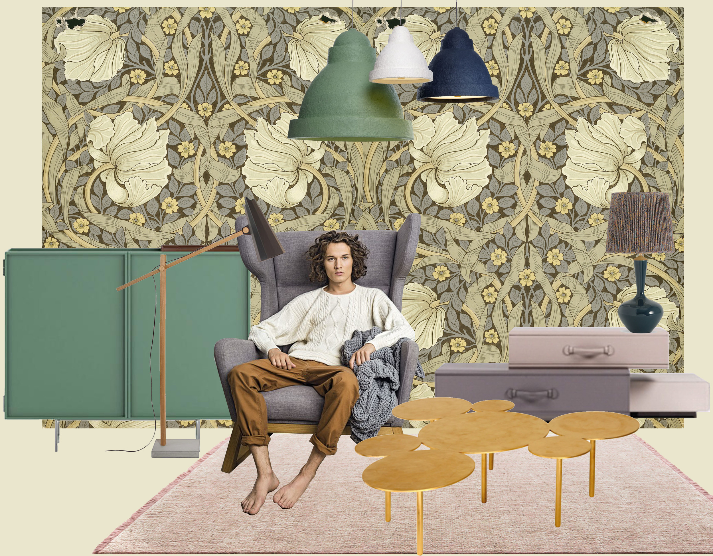 윌리엄 모리스,벽지,초록,방,가구,인테리어 디자인