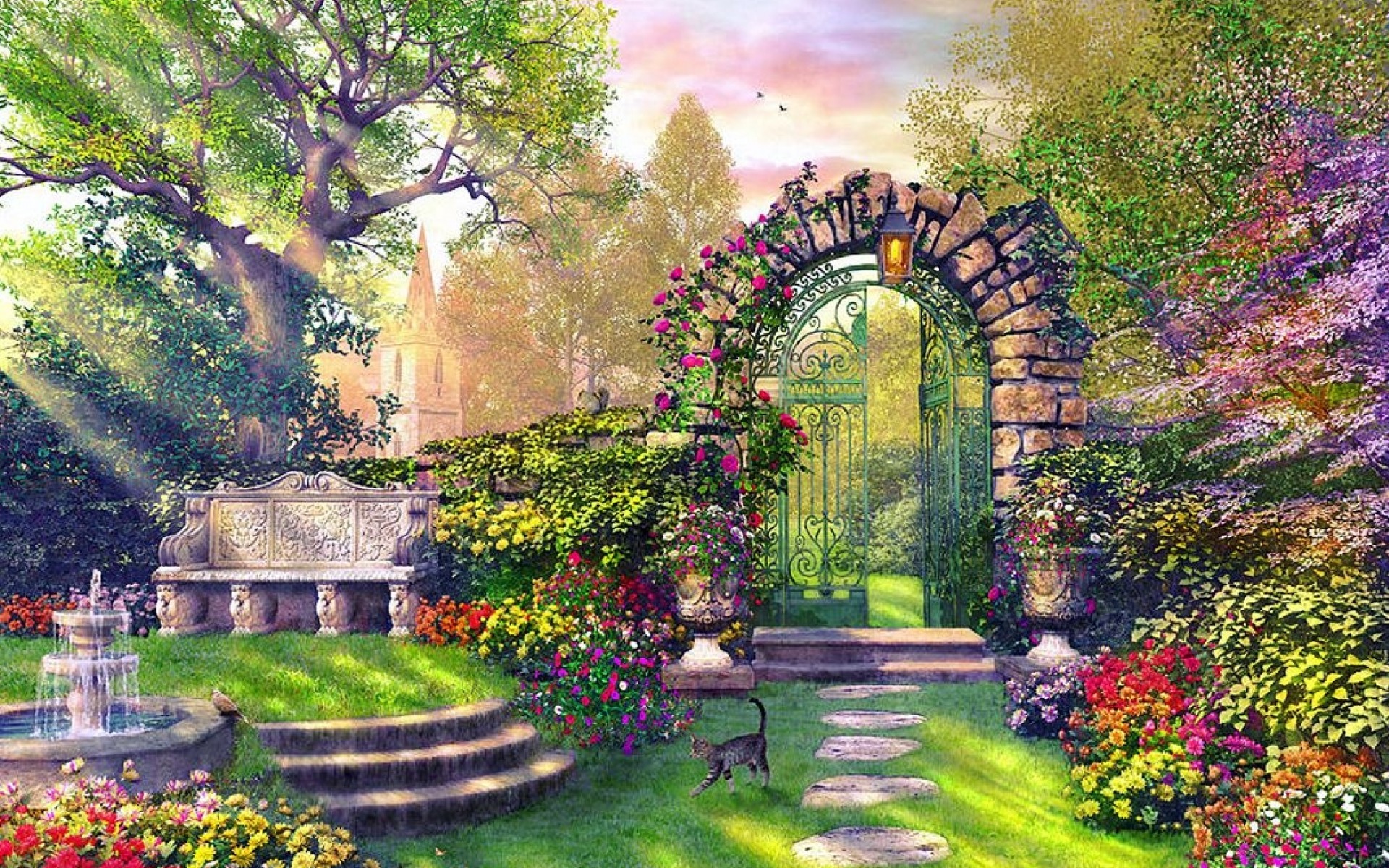 papier peint de jardin,cambre,paysage naturel,jardin,architecture,printemps