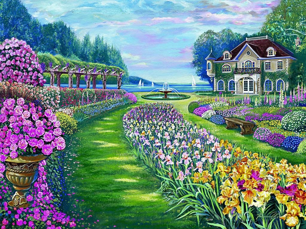 garden wallpaper,natural landscape,flower,lavender,plant,spring