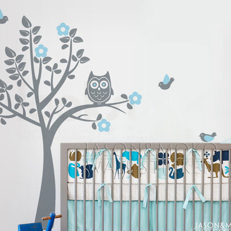 nursery wallpaper,owl,wall sticker,aqua,product,turquoise