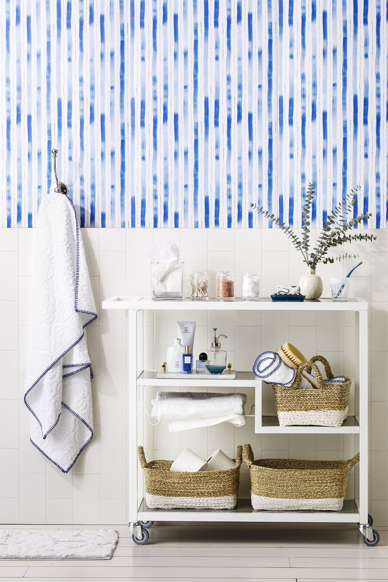 bathroom wallpaper,white,curtain,blue,interior design,product
